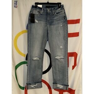 NWT Silver Jeans Womens 27 Avery Straight Leg High Rise Curvy Distressed